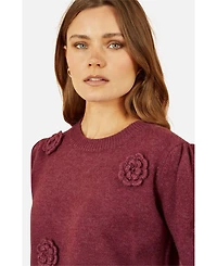 Yumi Women's Crochet Flower Knit Jumper