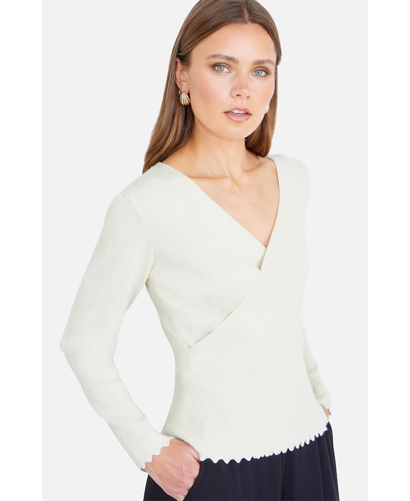 Yumi Women's Metallic Thread Rib Wrap Knitted Top