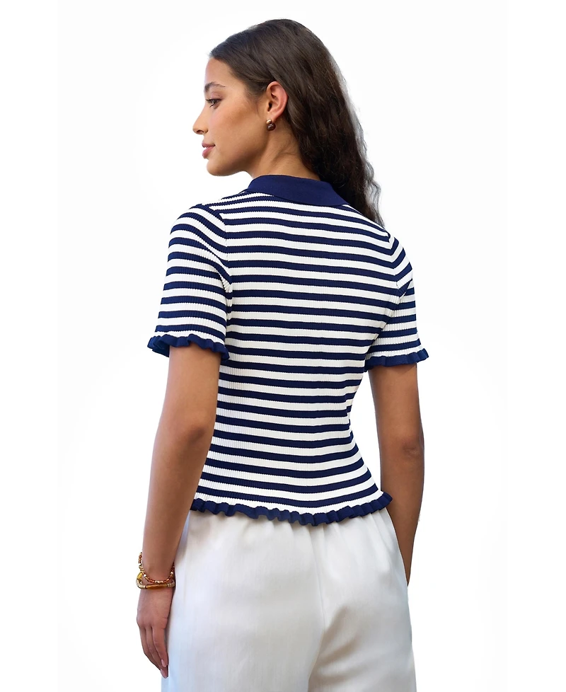 Yumi Women's Nautical Striped Knitted Top
