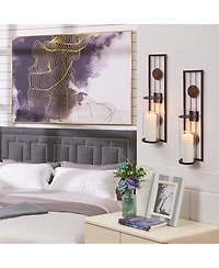 Danya B. 20" Decorative Metal Medallion Pillar Candle Sconces - Set of 2