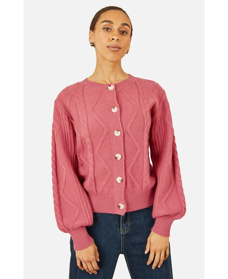 Yumi Women's Relaxed Fit Cable Cardigan