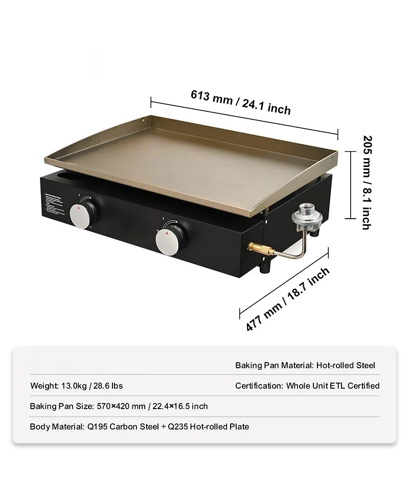 Cozito Countertop Gas Griddle, 22.4 in Manual Flat Top with Steel Plate and H-Shaped Burner