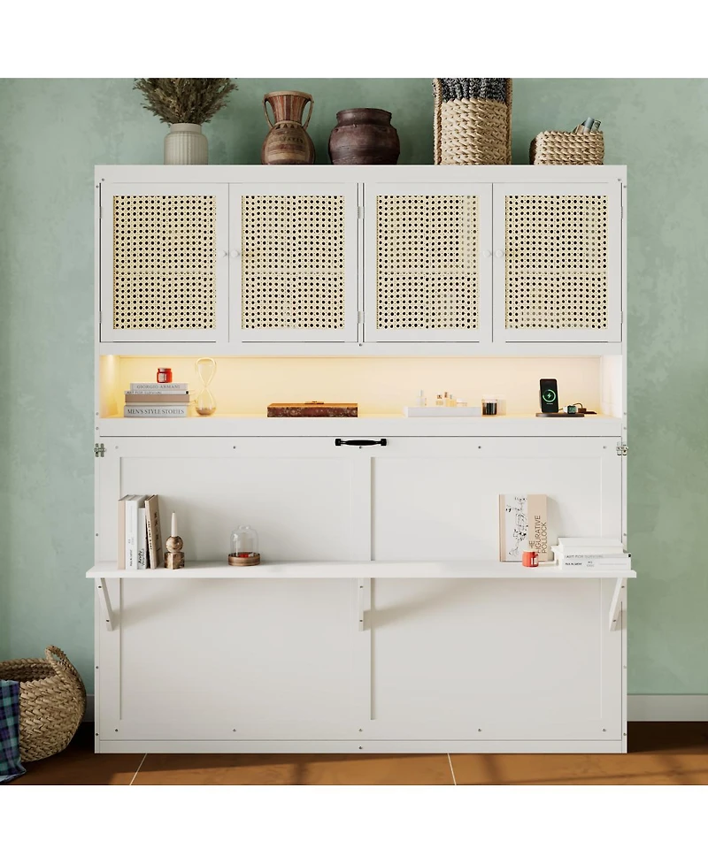 Streamdale Furniture Murphy Bed with Top Cabinet, Foldable, Light and Usb
