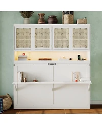 Streamdale Furniture Murphy Bed with Top Cabinet, Foldable, Light and Usb