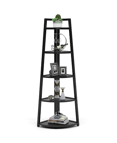 Slickblue 5 Tier Corner Shelf 70 Inch Tall Ladder Bookshelf for Small Spaces