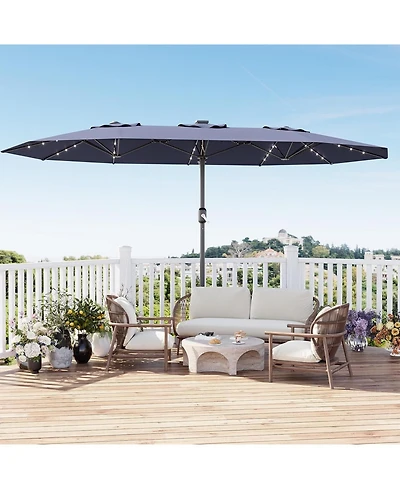 gaomon 15 Feet Patio Umbrella with Solar lights and Base Included for Garden, Pool, Deck