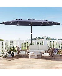 gaomon 15 Feet Patio Umbrella with Solar lights and Base Included for Garden, Pool, Deck