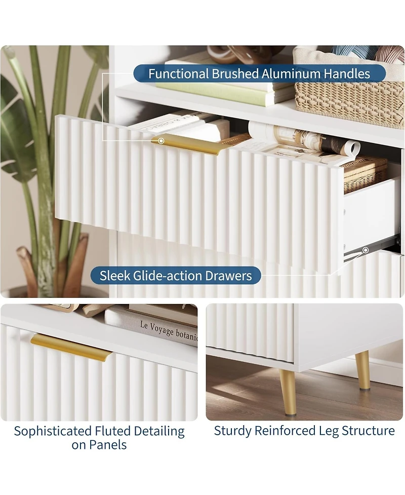 gaomon 6 Drawers Dresser for Bedroom, 47.2" Wide Dressers with Led Lights and Charging Station, Curved Profile Design, Fluted Wood Drawers with Handle