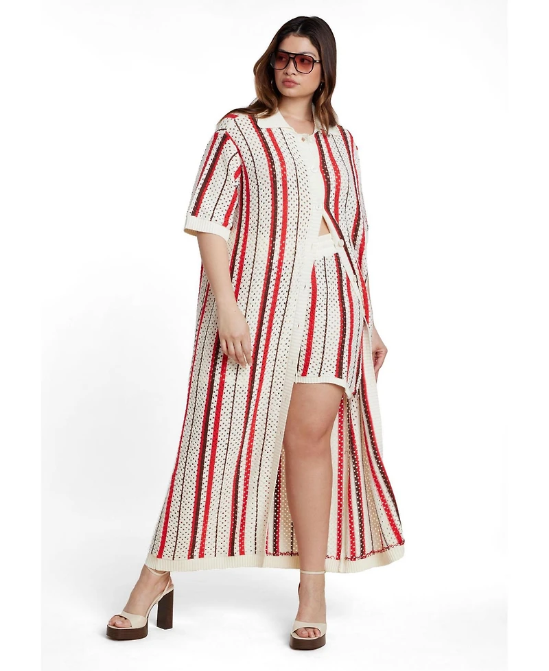 Eloquii Women's Striped Crochet Short