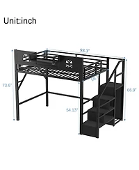 Streamdale Furniture Metal Full Loft Bed with Stairs, Wardrobe
