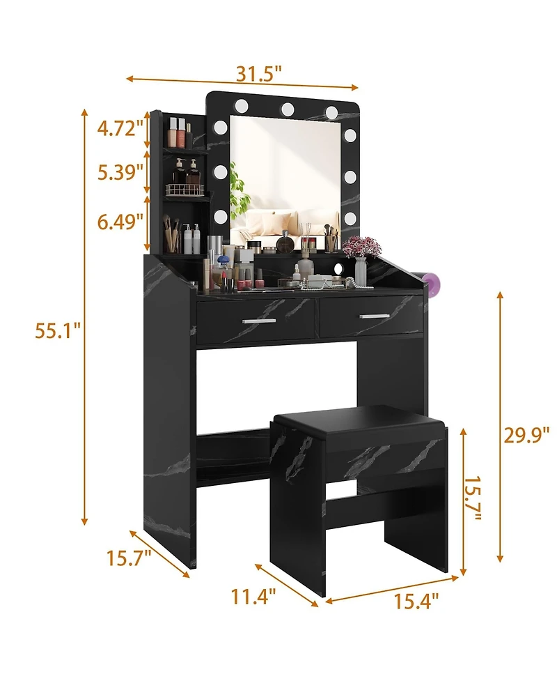 gaomon Vanity Desk with Mirror and Lights, Makeup Power Outlet, 3 Lighting Modes Adjustable Brightness