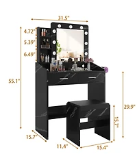 gaomon Vanity Desk with Mirror and Lights, Makeup Power Outlet, 3 Lighting Modes Adjustable Brightness