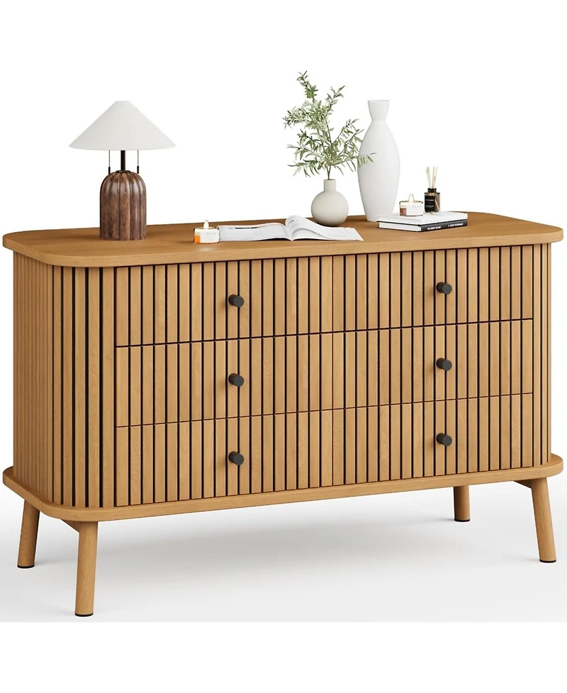 gaomon Mid Century 6 Drawer Double Chest Wooden Dresser Handle Storage Organizer For Household Space