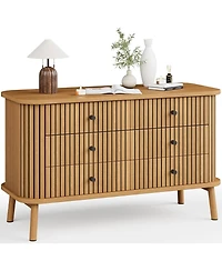 gaomon Mid Century 6 Drawer Double Chest Wooden Dresser Handle Storage Organizer For Household Space