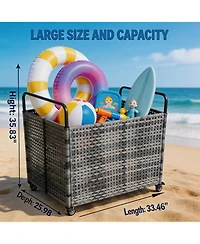 gaomon Poolside Rattan Storage Organizer, Outdoor Storage Bin, Pool Float Storage Holder with Mesh Rolling for Pool Noodles, Toys, Floats, Balls