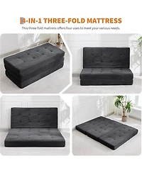 gaomon Corduroy Queen Tri-Folding Sofa Bed and Compressed Mattress - Multifunctional Floor Folding Couch for Small Apartment, Home Office