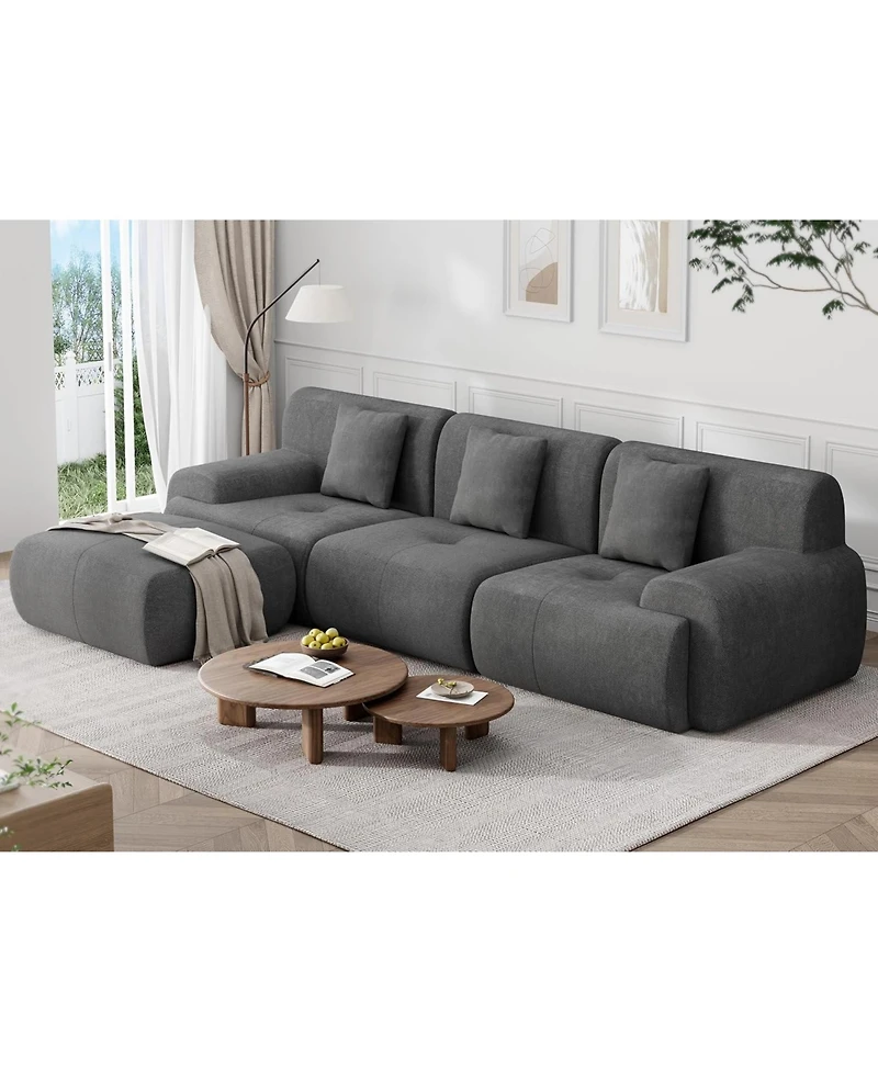 gaomon Corduroy Fabric Sectional Sofa Set with Chaise for Living Room Apartment