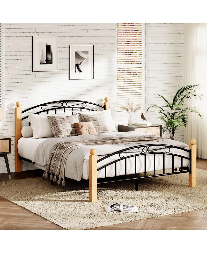 homfan Bed Frame with Headboard and Footboard, Classic Metal Platform Bed Frame Under Storage, Steel Slats, No Box Spring Needed