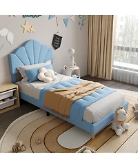 homfan Soft Upholstered Platform Bed Frame for Kids and Teens – Adjustable Headboard, Sturdy Wood Slat and Metal Support, No Box Spring Needed