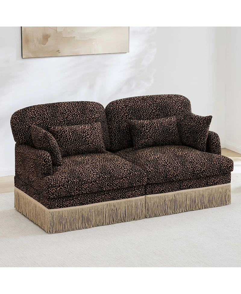 Streamdale Furniture Comfy Chenille Leopard Loveseat Sofa with Tassels