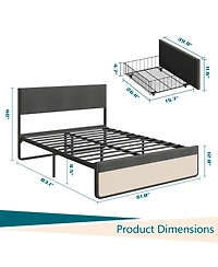 homfan Modern Upholstered Platform Bed, Queen Size, Linen Headboard, 2 Storage Drawers, Heavy-Duty Slats, Noise-Free