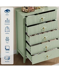 homfan Fluted 5-Drawer Dresser Chest with Metal Handles, 32 inch Wide Storage Tv Stand for Bedroom, Living Room, Hallway