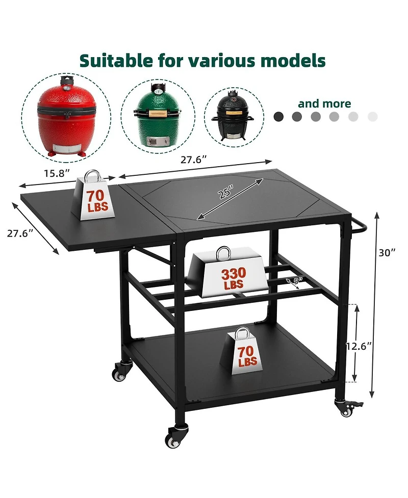 Streamdale Furniture Heavy Duty Metal Grill Cart for Large Big Egg with Storage and Wheels
