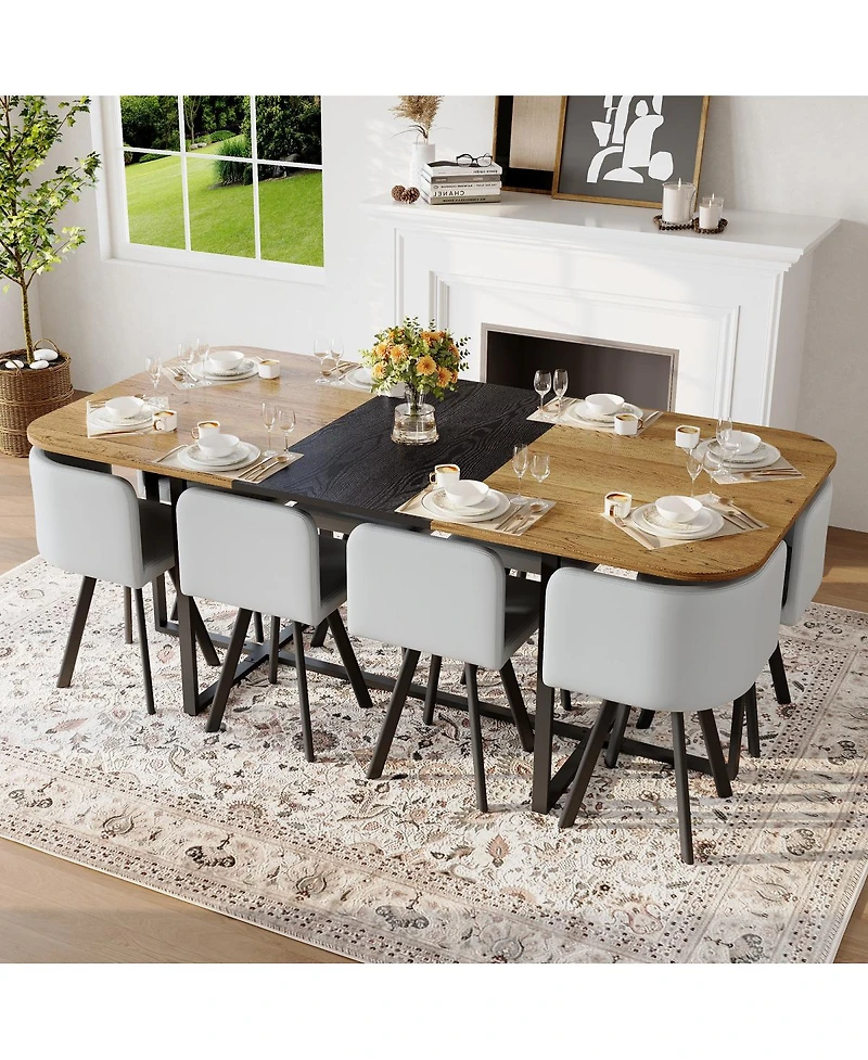 Streamdale Furniture 9 Piece Square Dining Table Set with 8 Pu Leather Chairs