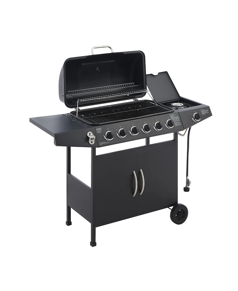 Streamdale Furniture 6-Burner Propane Gas Bbq Grill with Side Burner and Stainless Steel Finish