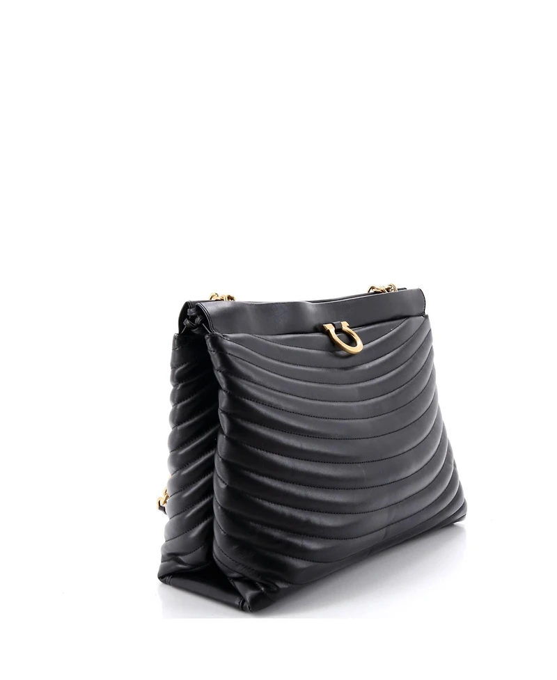 Pre-Owned Salvatore Ferragamo Medium Gancini Drawstring Chain Tote Quilted Leather