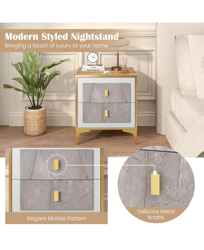 Slickblue Modern Nightstand with 2 Pull-Out Drawers for Bedroom or Living Space