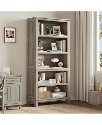 gaomon 71 Inch Tall Bookcase Adjustable Shelves and 31.5 Inch Width, 5 Tier Farmhouse Bookshelf with Wooden Legs