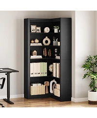 gaomon Large Industrial Corner Bookshelf – 5-Tier L-Shaped Wooden Display Shelves
