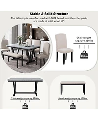 Streamdale Furniture 6 Piece Modern Dining Set with Marble Veneer Table and Bench