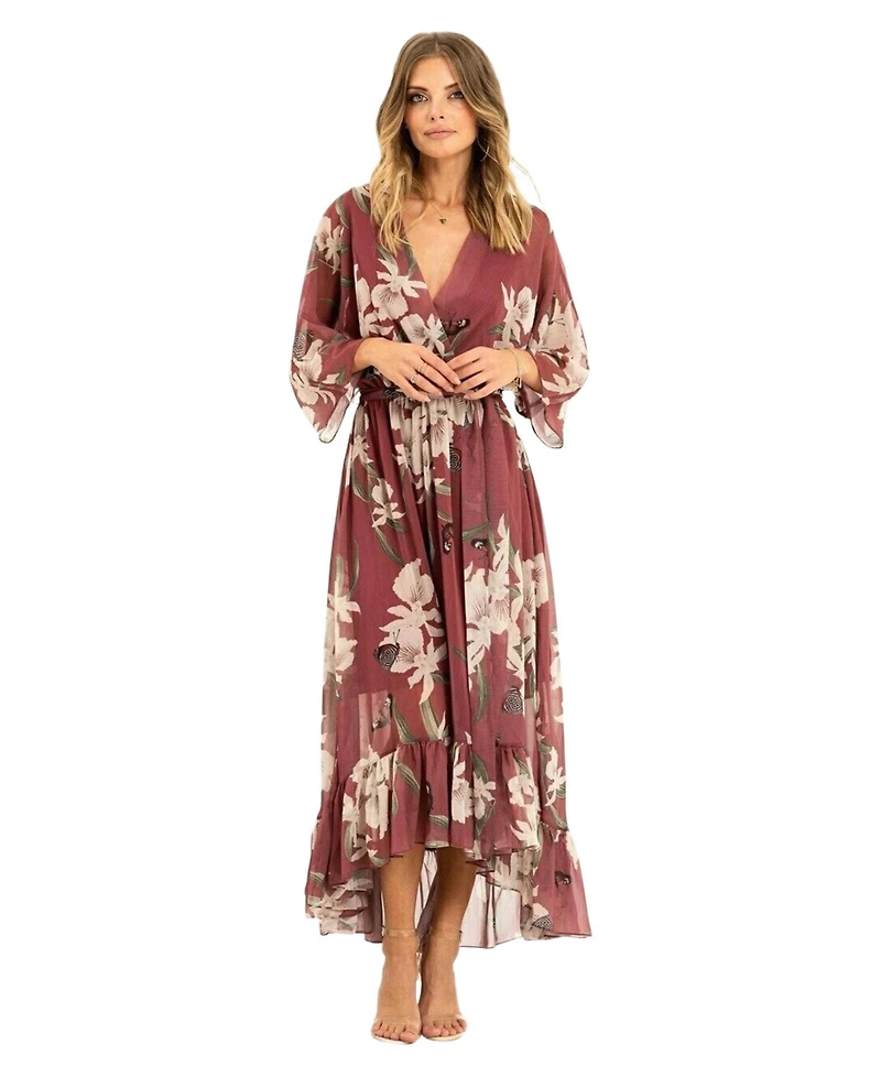 Yumi Women's Floral Print Midi Wrap Dress