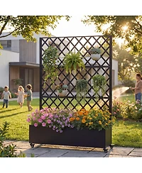 Streamdale Furniture Metal Raised Garden Bed with Wheels, Trellis, and Privacy Screen, 73"x47"x16