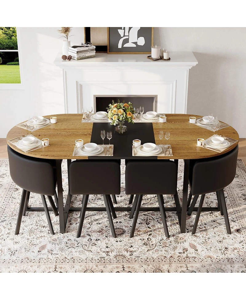 Streamdale Furniture 9 Piece Oval Dining Table Set with 8 Pu Leather Chairs
