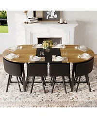 Streamdale Furniture 9 Piece Oval Dining Table Set with 8 Pu Leather Chairs