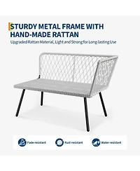 GarveeLife L-shaped Outdoor Furniture Set 4-Piece Patio Sectional Sofa with Handmade Rattan and Metal Frame, Conversation Couch Set