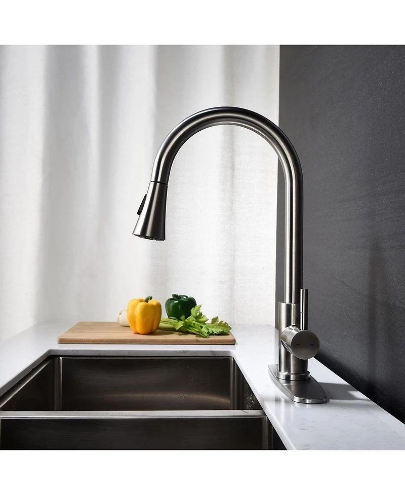 Phying High Arc Single Handle Kitchen Sink Faucet Single Level Stainless Steel Pull down Sprayer Faucet Brushed Nickel Finish