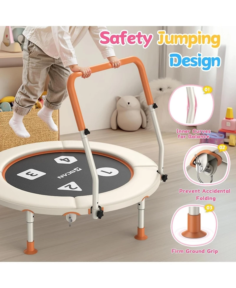 Bcan BT1 36" Toddler Trampoline, Astm Certified Foldable Kids Trampoline with Adjustable Handle, Indoor Outdoor Gift for 1-6 Years Old