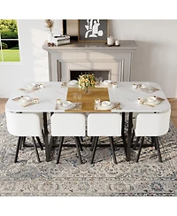 Streamdale Furniture 9 Piece Square Faux Marble Dining Set with 8 Pu Leather Chairs