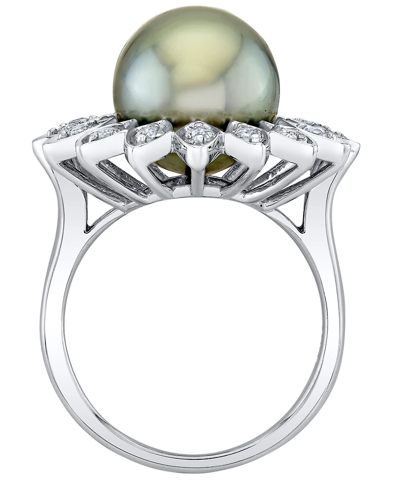 Cultured Tahitian Pearl (11mm) & White Topaz (5/8 ct. t.w.) Ring in Sterling Silver, Macy's Exclusive