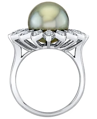 Cultured Tahitian Pearl (11mm) & White Topaz (5/8 ct. t.w.) Ring in Sterling Silver, Macy's Exclusive