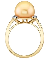 Macy's Cultured Golden South Sea Pearl (11mm) & Diamond (1/6 ct. t.w.) Ring in 10k Yellow Gold