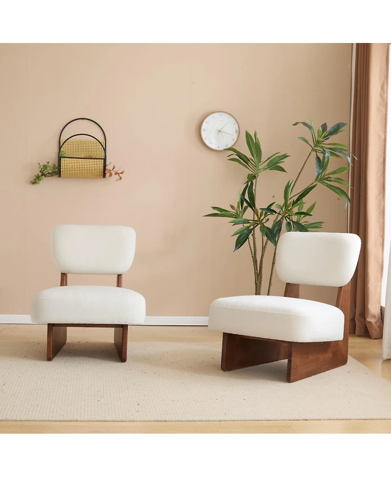 Streamdale Furniture Streamdale Modern Beige Lounge Chair, Wood Base, Walnut Finish