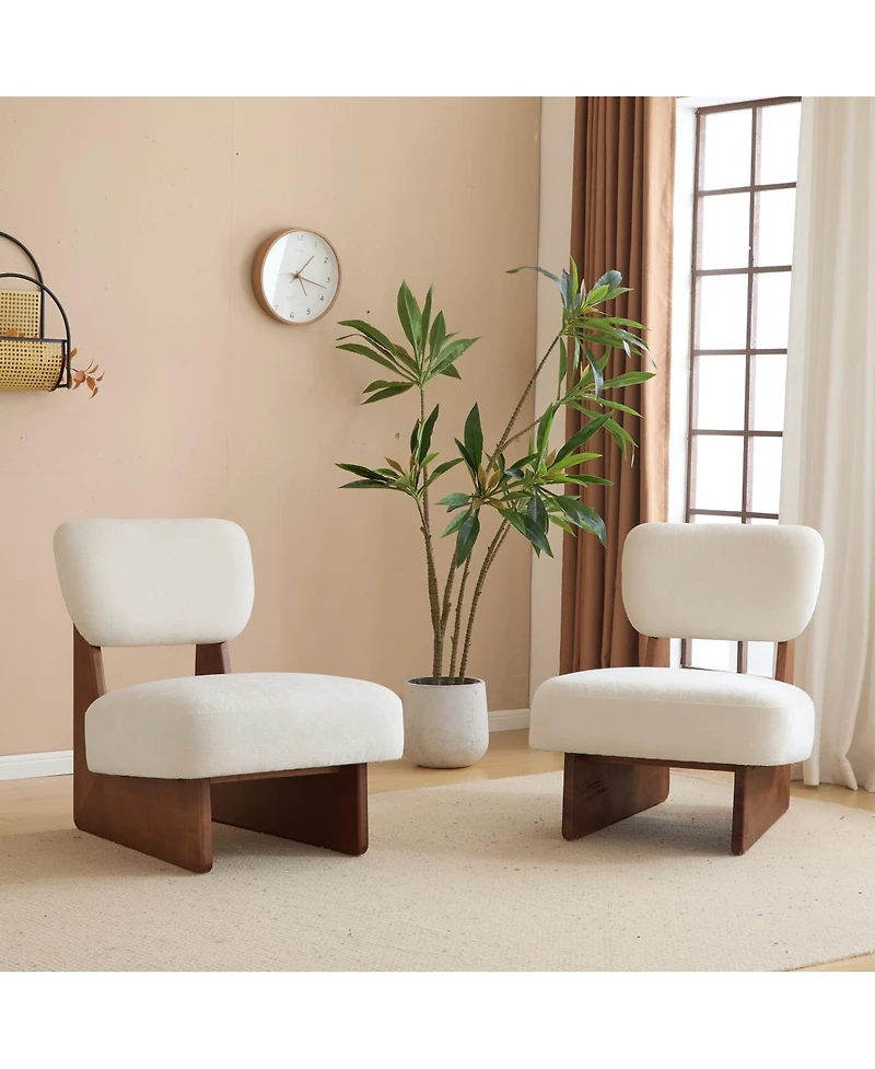 Streamdale Furniture Streamdale Modern Beige Lounge Chair, Wood Base, Walnut Finish