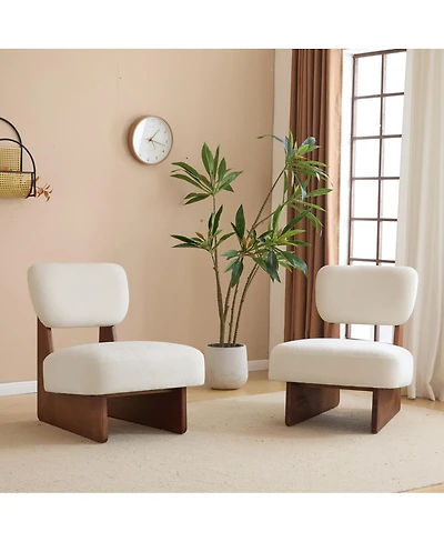 Streamdale Furniture Streamdale Modern Beige Lounge Chair, Wood Base, Walnut Finish