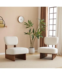 Streamdale Furniture Streamdale Modern Beige Lounge Chair, Wood Base, Walnut Finish