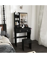 Streamdale Furniture Modern Vanity Desk with Led Mirror, 3 Drawers, Storage Shelves and Stool